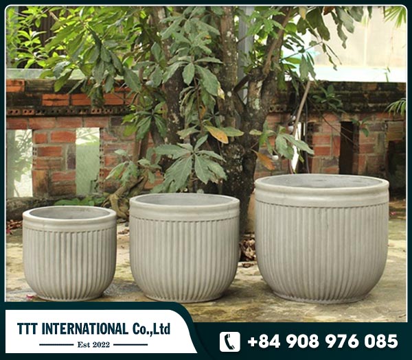Luxury Round striped Low planter concrete cement